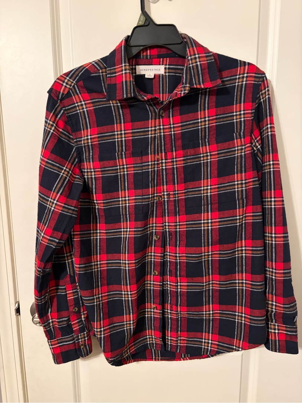 Aeropostale Red, Navy & Brown Plaid Flannel Shirt